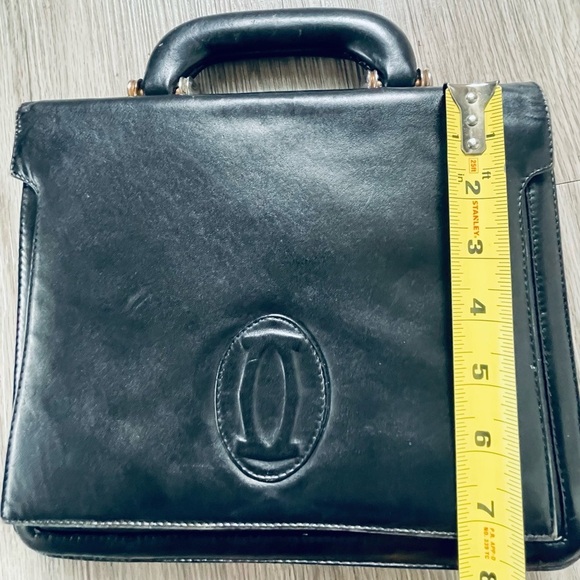 CARTIER BLACK LEATHER VINTAGE TOTE BAG GOLD TONE HARDWARE THE IS CARTIER - Picture 12 of 17